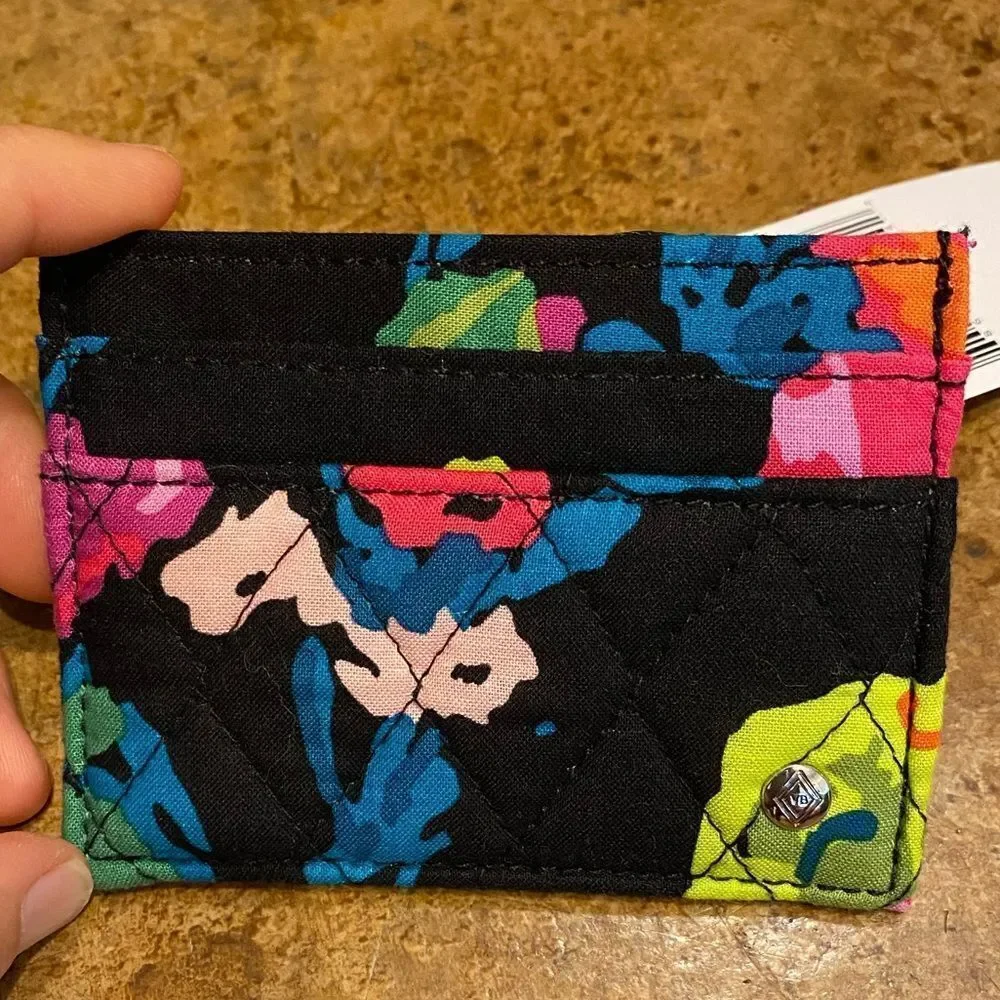 Vera Bradley Black Floral Cotton Print Iconic Slim Card‎ Case
